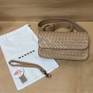 Mandrn | Woven Ziggy Leather Crossbody Fanny Pack Bum Bag Belt Bag Sand